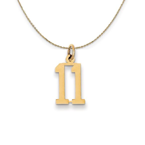 14k Yellow Gold, Alumni Small Elongated Number 11 Necklace - 24 Inch - Picture 1 of 7
